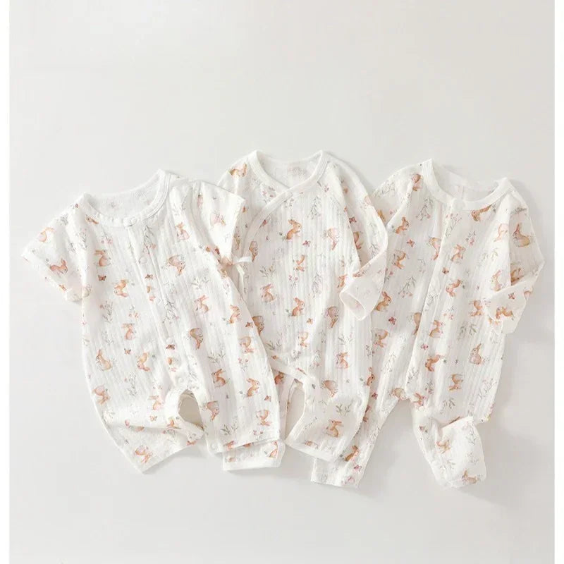 100% Cotton Long Sleeve Kimono Romper - Bunny & Blue Flowers