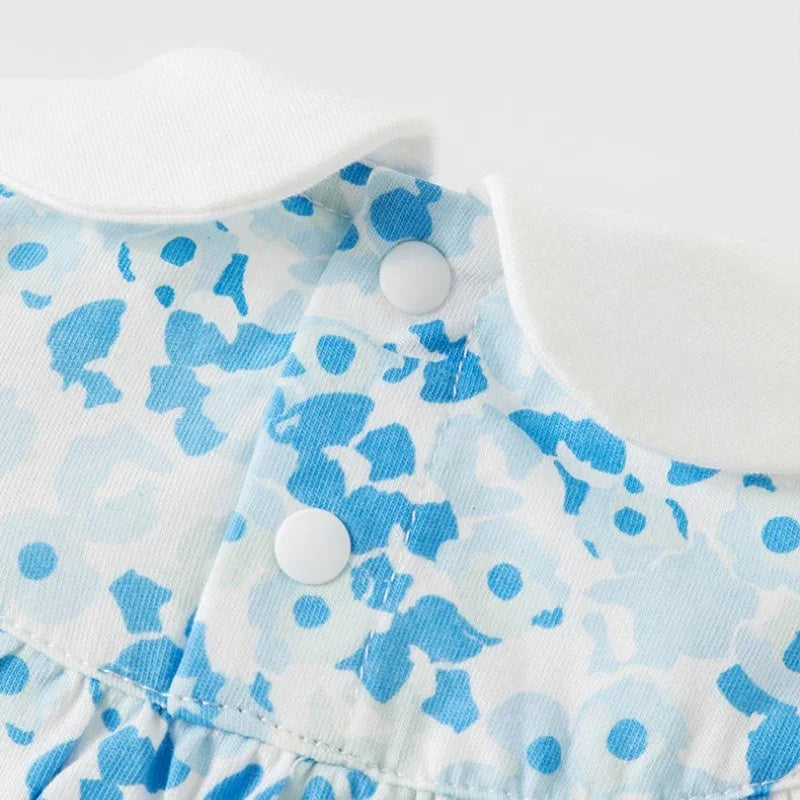 100% Cotton Flutter-Sleeve Dress - Blue Flowers - Organic Cotton Clubs