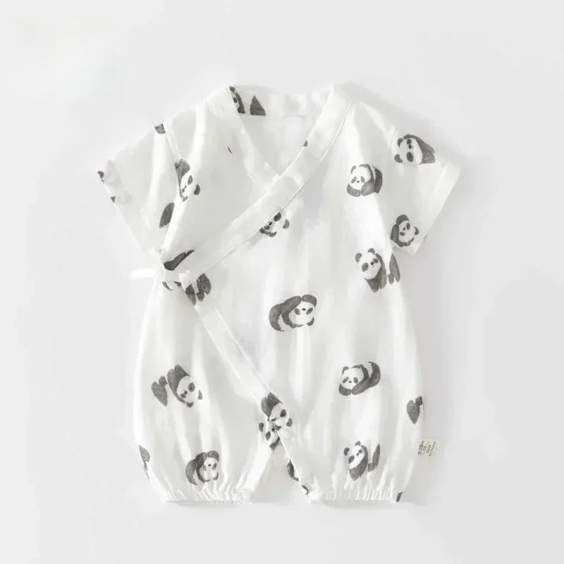 Cotton & Bamboo Muslin Short Sleeve Kimono Romper - Lemon - Organic Cotton Clubs