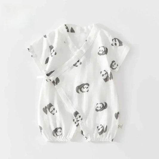 Cotton & Bamboo Muslin Short Sleeve Kimono Romper - Lemon - Organic Cotton Clubs