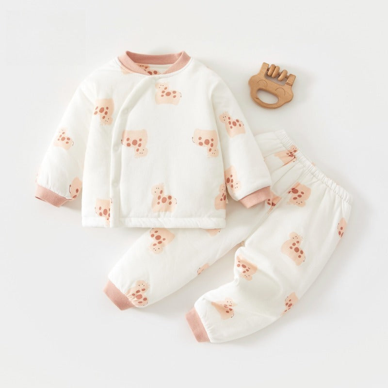 100% Cotton Long Sleeve Quilted Top & Pants Set- Eggplant Bear
