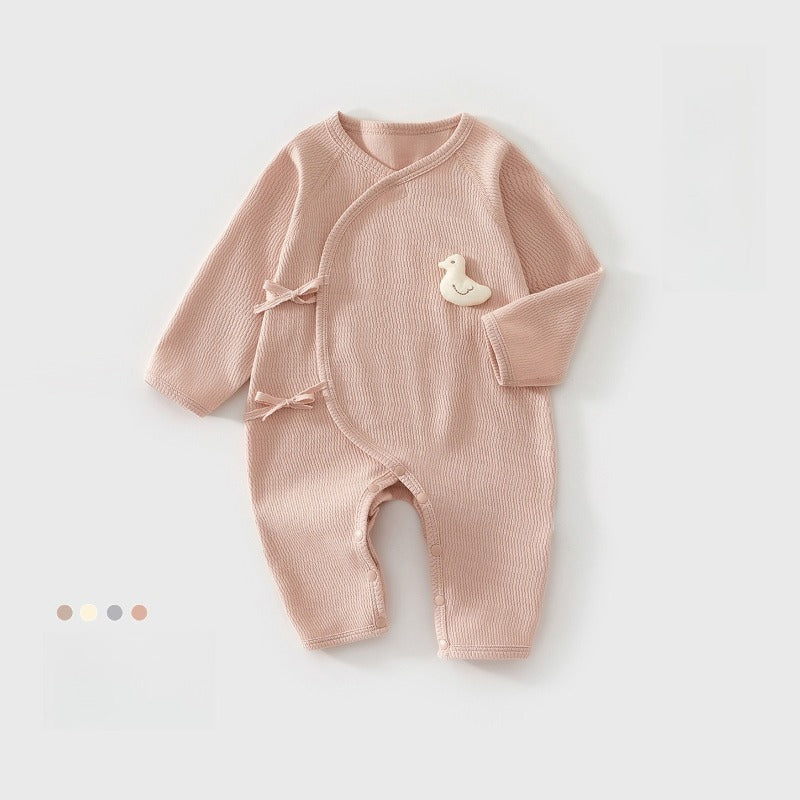 100% Cotton Long-Sleeve Kimono Romper - Yellow