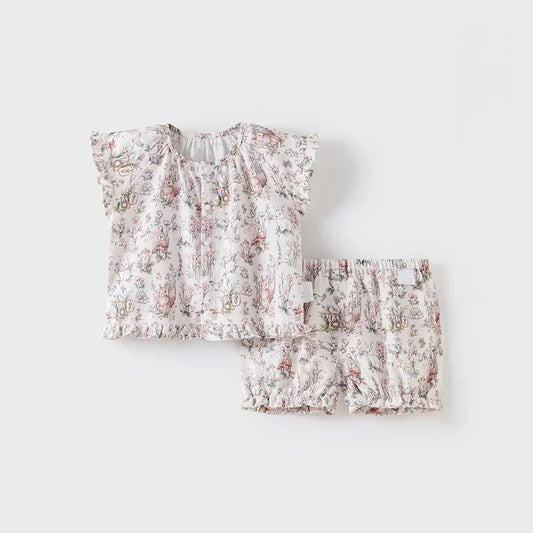 Cotton Short-Sleeve Top & Pants Set - Spring Branches - Organic Cotton Clubs