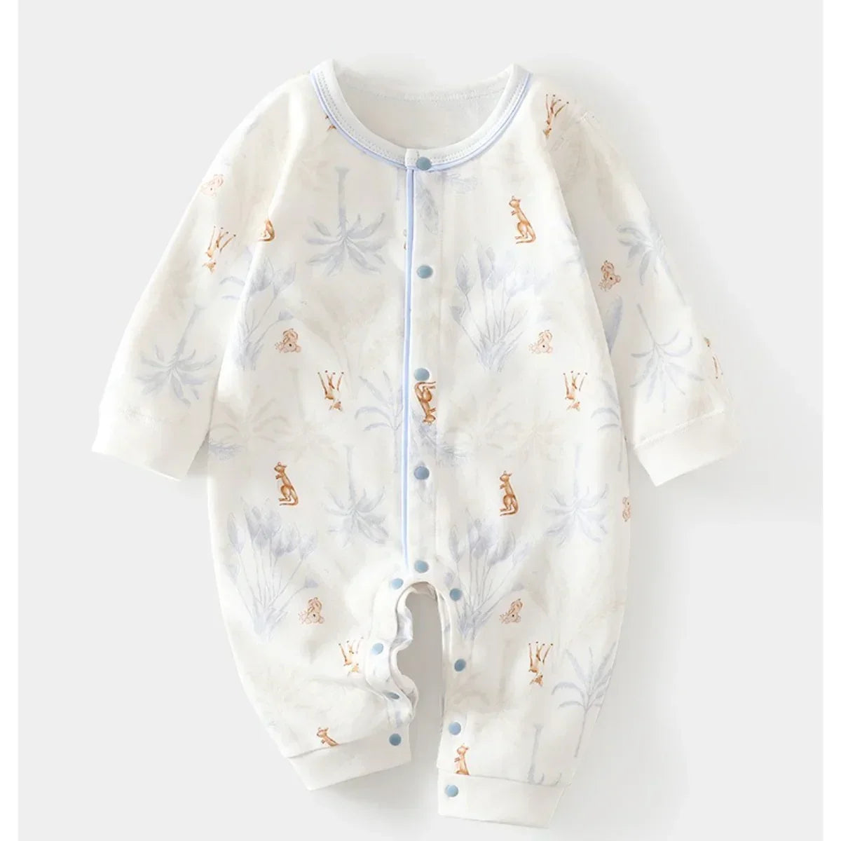 100% Cotton Long Sleeve Snap-Up Romper - Blue Tree