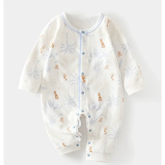 100% Cotton Long Sleeve Snap-Up Romper - Blue Tree