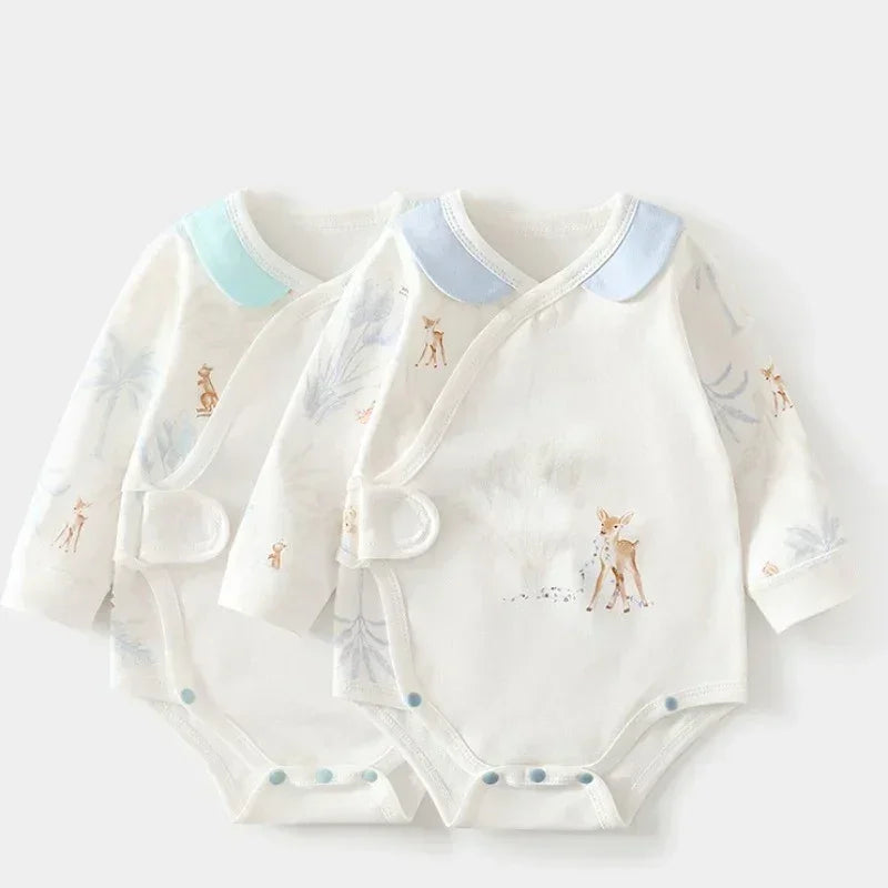 100% Cotton Long Sleeve Side-Snap Bodysuit - Blue Deer