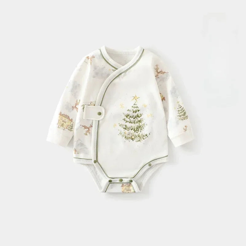 100% Cotton Long Sleeve Side-Snap Bodysuit - Blue Deer