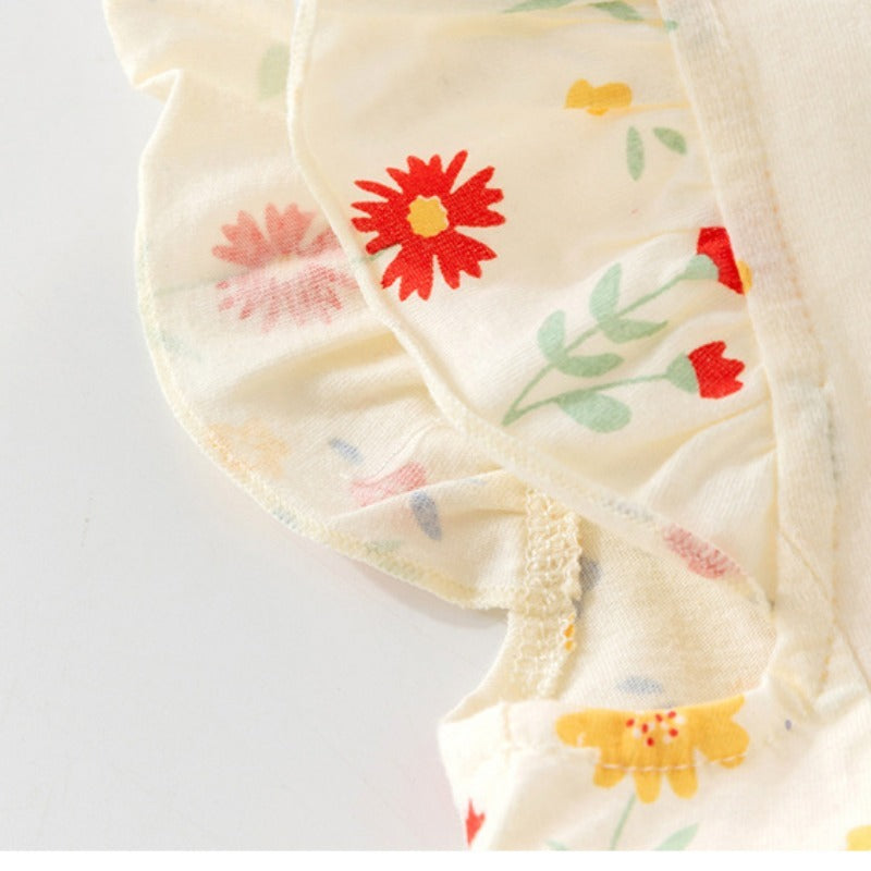 100% Cotton Flutter-Sleeve Top & Pants Set - Floral Garden & Bowknot - Organic Cotton Clubs