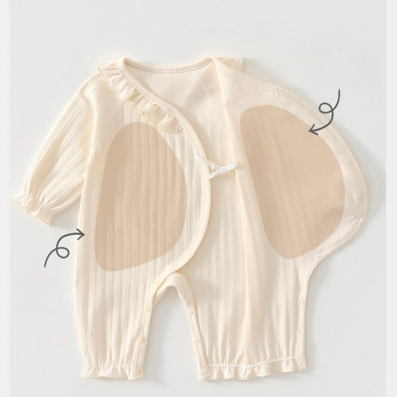 100% Cotton Long-Sleeve Kimono Romper - Brown