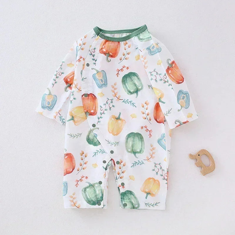Cotton & Bamboo Muslin Long Sleeve Romper - Panda - Organic Cotton Clubs