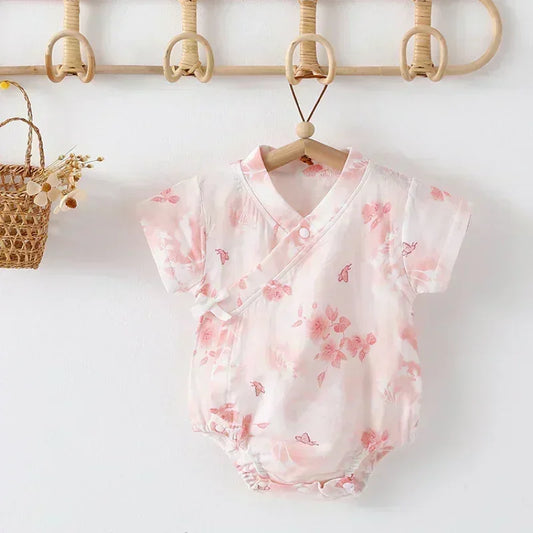 Cotton & Bamboo Muslin Short Sleeve Bodysuit - Green Leaves - Organic Cotton Clubs