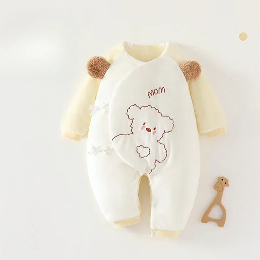 100% Cotton Extra Warm Long Sleeve Quilted Romper - Yellow Bear - Organic Cotton Clubs