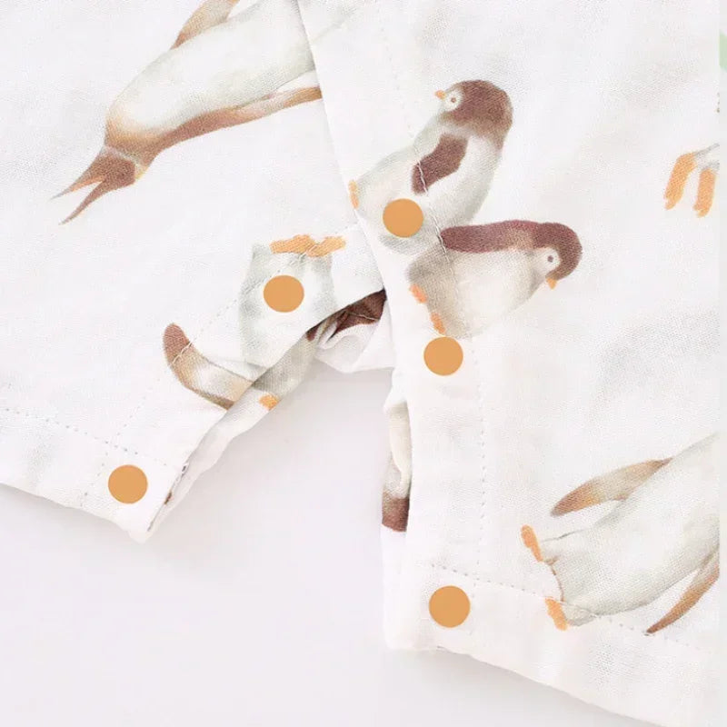 Cotton & Bamboo Muslin Short Sleeve Romper - Panda - Organic Cotton Clubs