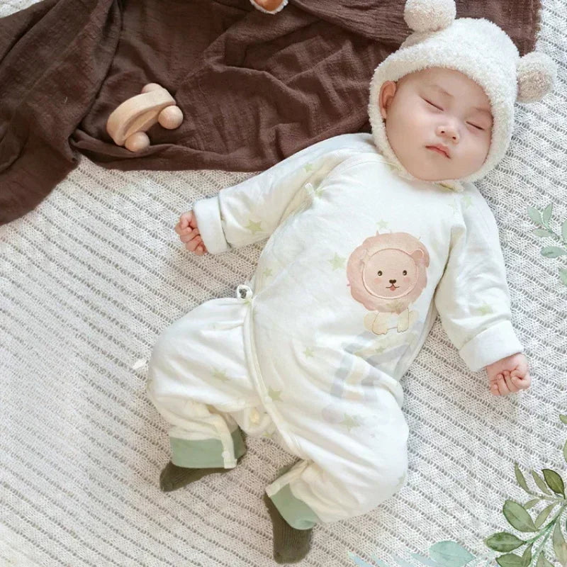 100% Cotton Long Sleeve Quilted Romper - Beige Lion - Organic Cotton Clubs