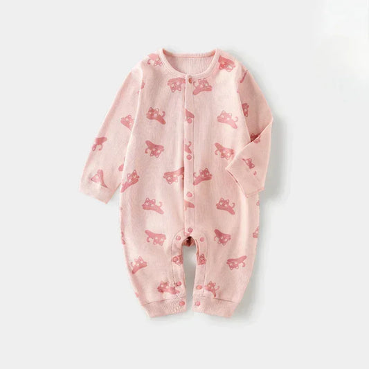 Cotton Snap-Up Long Sleeve Romper - White Dolphin - Organic Cotton Clubs