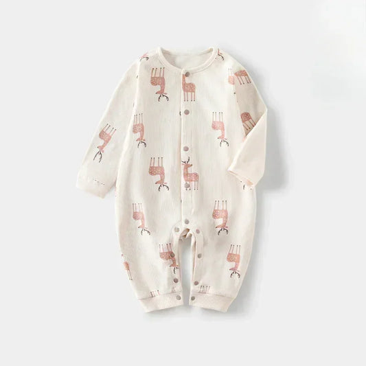 Cotton Snap-Up Long Sleeve Romper - White Dolphin - Organic Cotton Clubs