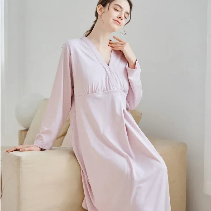Cotton Snap-Up Maternity & Nursing Nightgown - Pink - Organic Cotton Clubs
