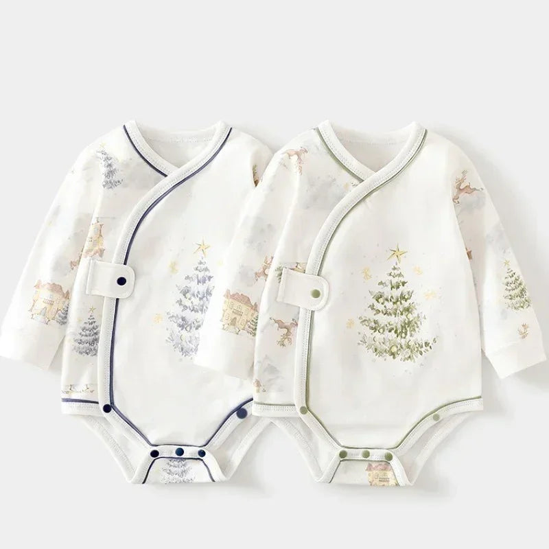 100% Cotton Long Sleeve Side-Snap Bodysuit - Blue Deer