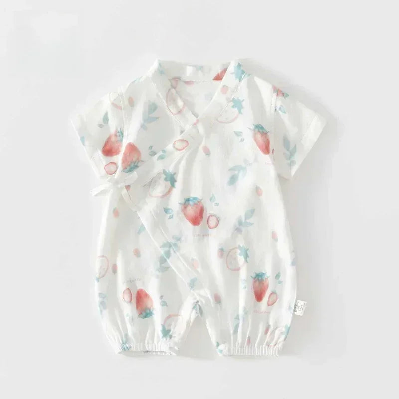 Cotton & Bamboo Muslin Short Sleeve Kimono Romper - Lemon - Organic Cotton Clubs