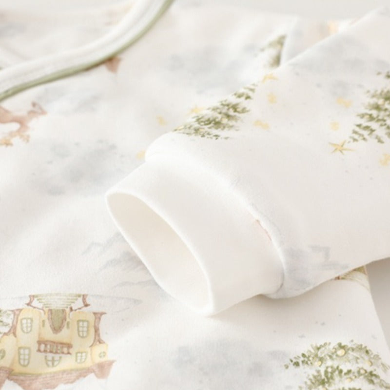 100% Cotton Quilted Romper with Velcro Closure - Green Tree