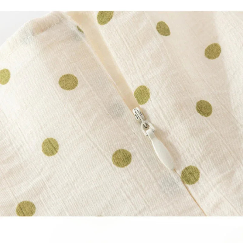 100% Cotton Short-Sleeve Princess Dress - Green Spots & Bowknot - Organic Cotton Clubs