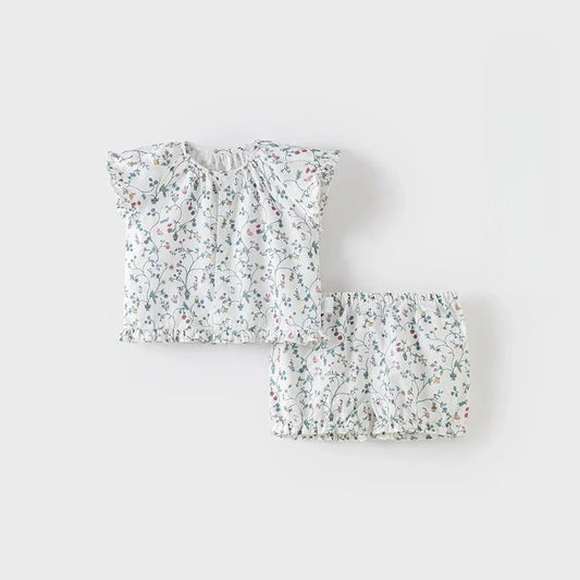 Cotton Short-Sleeve Top & Pants Set - Spring Branches - Organic Cotton Clubs