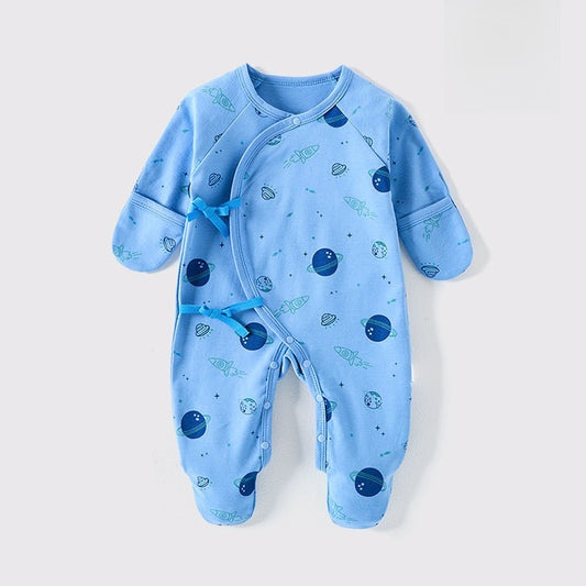 100% Cotton Footed Onesie with Mittens - Blue Universe