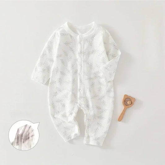 100% Cotton Long Sleeve Snap-Up Romper - Leaves