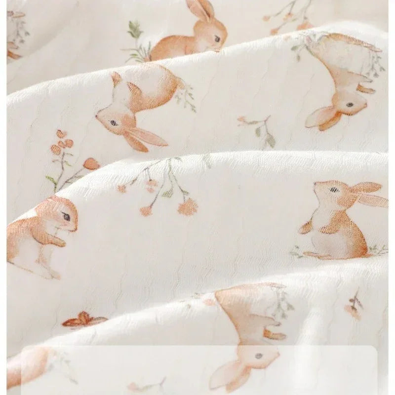 100% Cotton Long Sleeve Kimono Romper - Bunny & Blue Flowers