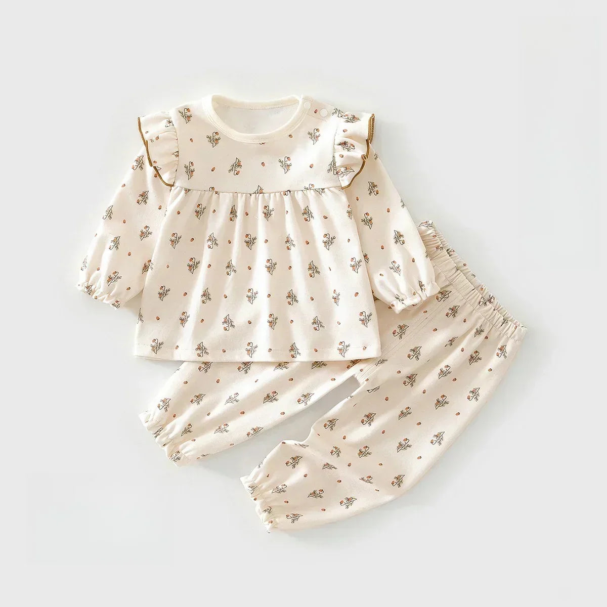 100% Cotton Long Sleeve Top & Pants Set - Floral Garden