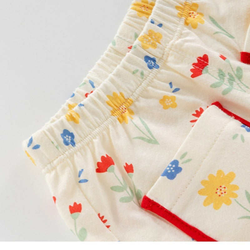 100% Cotton Flutter-Sleeve Top & Pants Set - Floral Garden & Bowknot - Organic Cotton Clubs