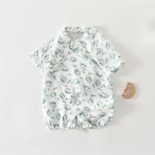 Cotton & Bamboo Muslin Short Sleeve Kimono Romper - Flamingos & Giraffes - Organic Cotton Clubs