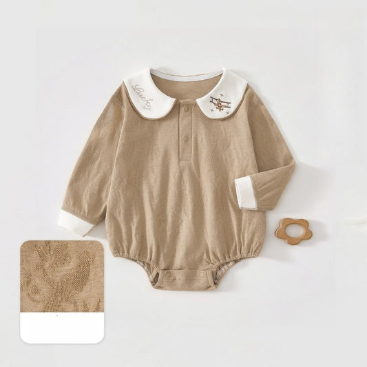 100% Cotton Long Sleeve Pullover Bodysuit - Brown Airplane
