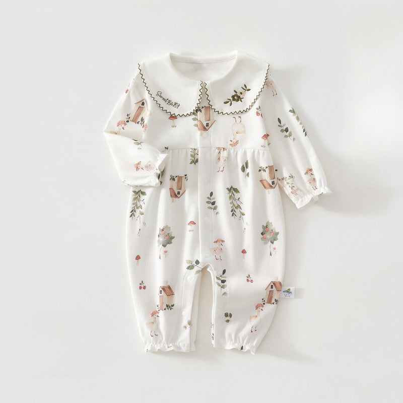 100% Cotton Long Sleeve Snap-Up Romper - Country House - Organic Cotton Clubs