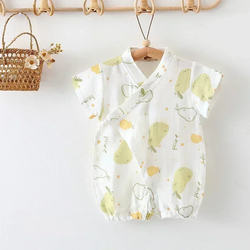Cotton & Bamboo Muslin Short Sleeve Romper - Water Lily - Organic Cotton Clubs