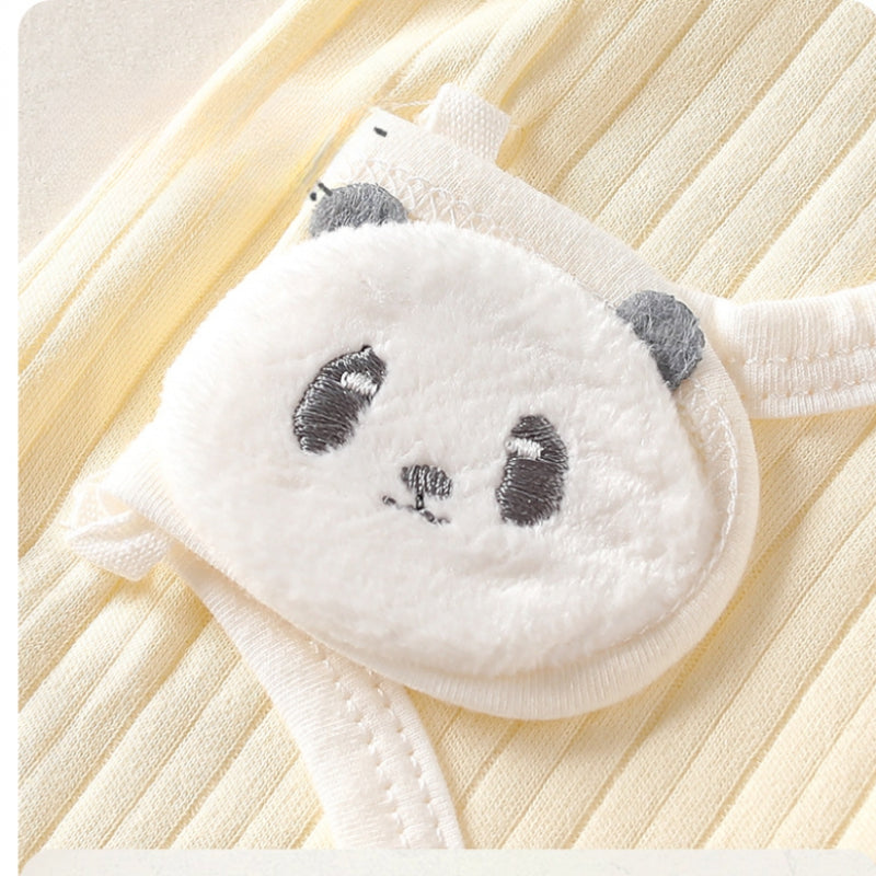 100% Cotton Long Sleeve Romper with Velcro Closure - White Panda - Organic Cotton Clubs