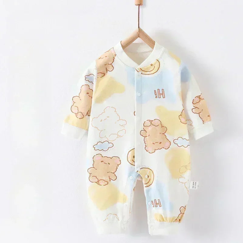 100% Cotton Snap-Up Long Sleeve Romper - Leopard - Organic Cotton Clubs