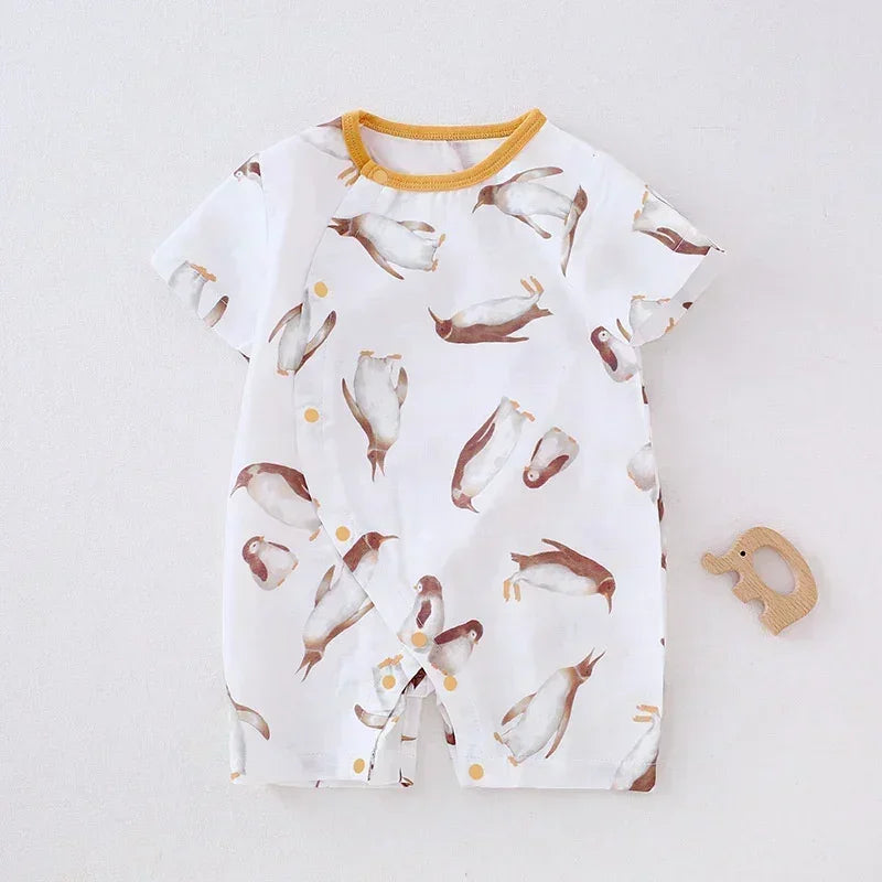 Cotton & Bamboo Muslin Short Sleeve Romper - Panda - Organic Cotton Clubs