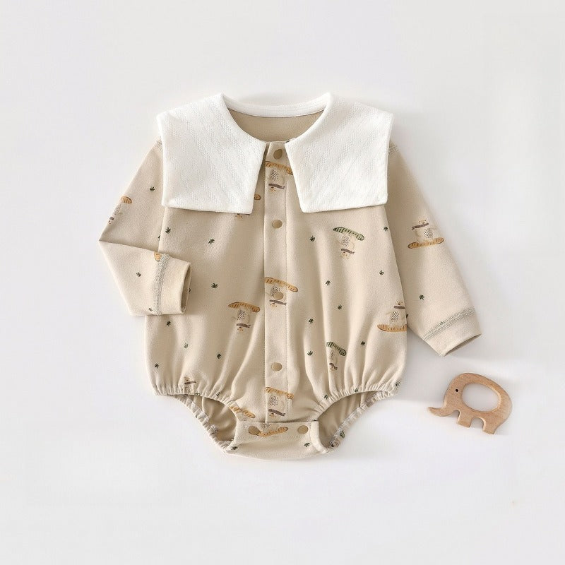 100% Cotton Long Sleeve Pullover Bodysuit - Cookie & Bowknot