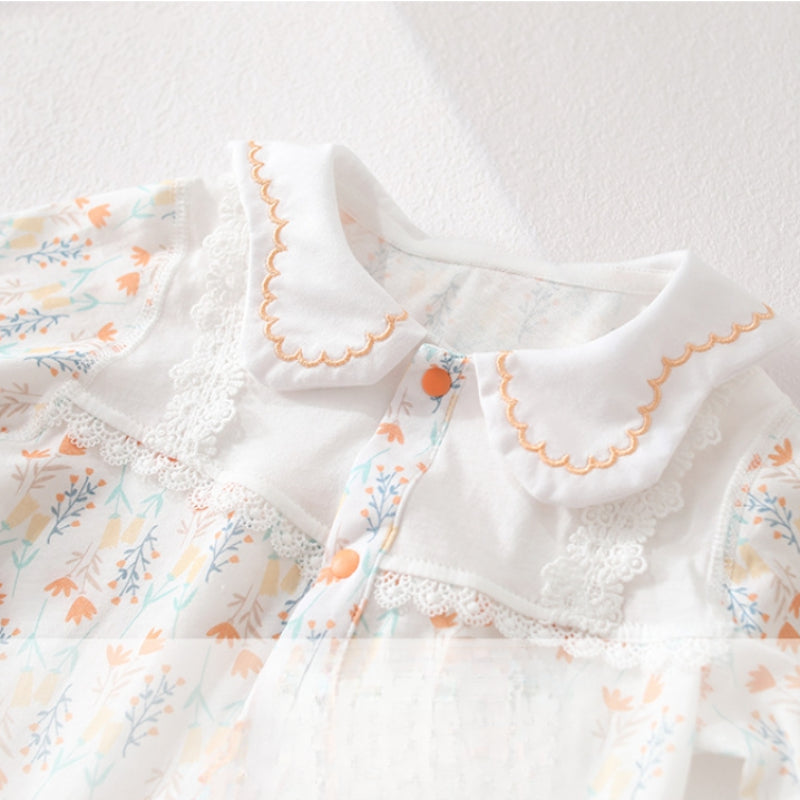 100% Cotton Long Sleeve Floral Romper - Orange Blossom - Organic Cotton Clubs