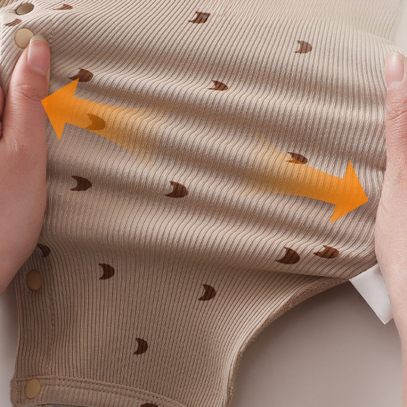Cotton Snap-Up Long Sleeve Romper - Brown Moon - Organic Cotton Clubs