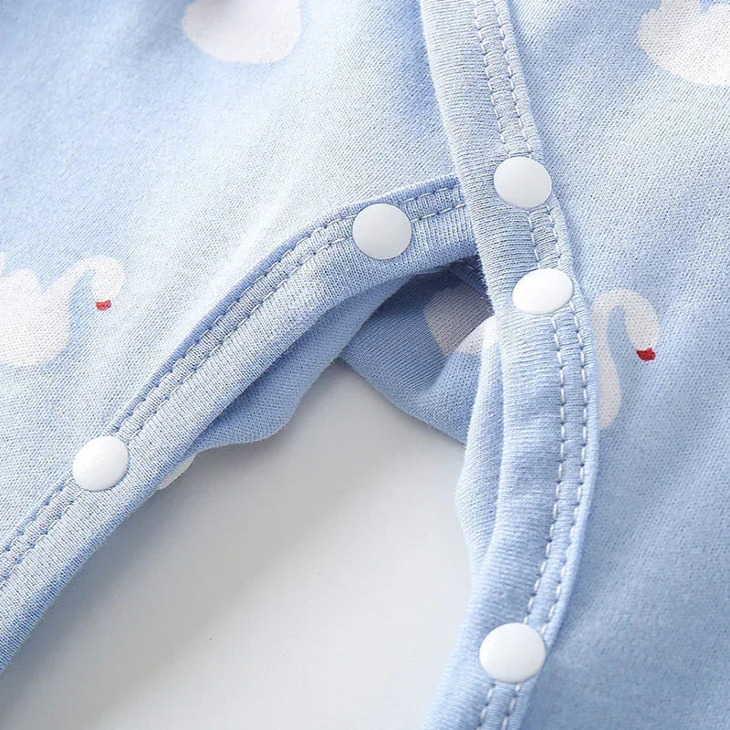 100% Cotton Footed Onesie with Mittens - Pink Swan - Organic Cotton Clubs