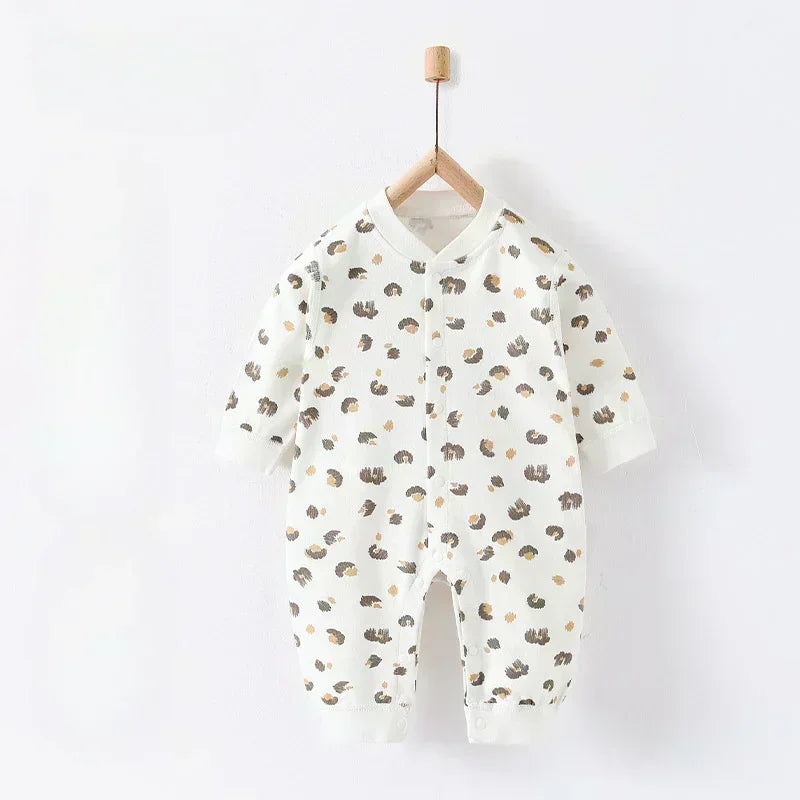 100% Cotton Snap-Up Long Sleeve Romper - Leopard - Organic Cotton Clubs