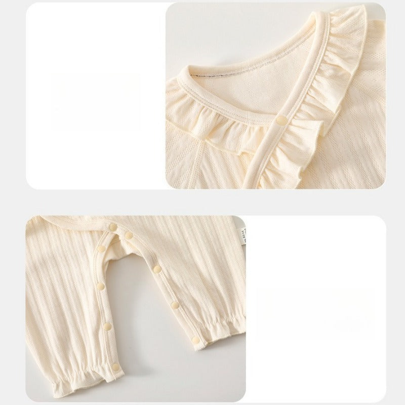 100% Cotton Long-Sleeve Kimono Romper - Brown