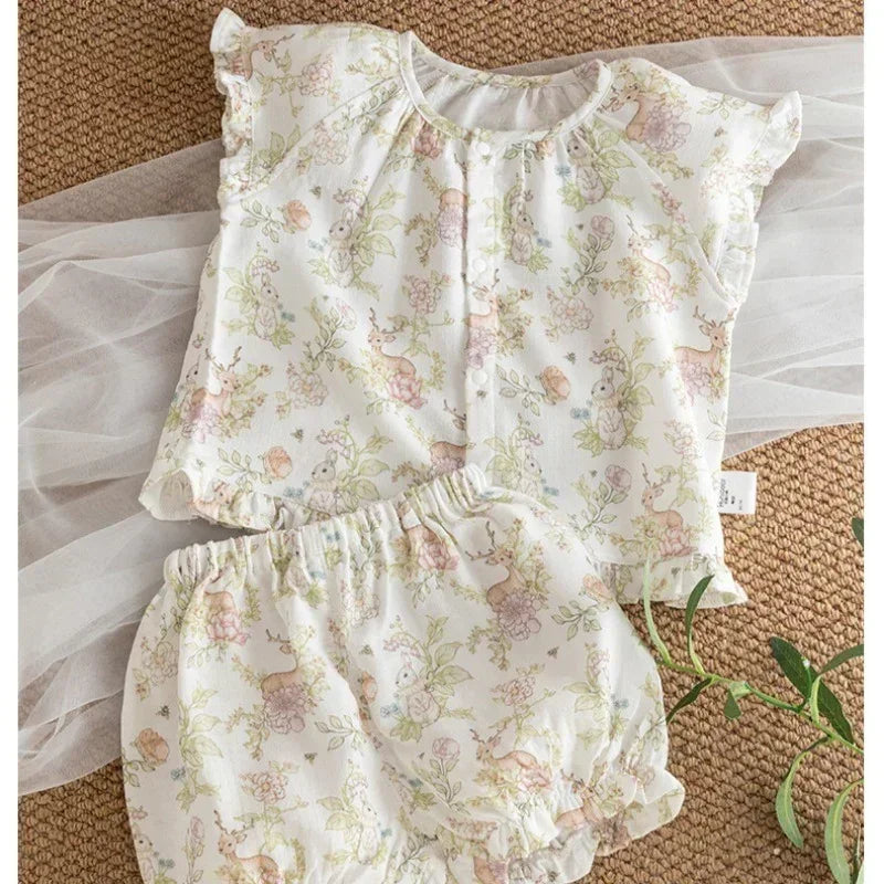 Cotton Short-Sleeve Top & Pants Set - Spring Branches - Organic Cotton Clubs