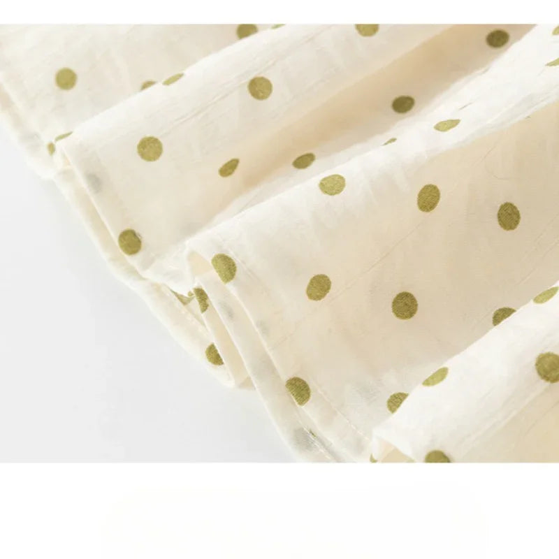 100% Cotton Short-Sleeve Princess Dress - Green Spots & Bowknot - Organic Cotton Clubs