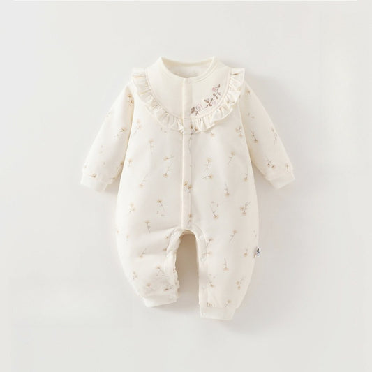 100% Cotton Quilted Long Sleeve Snap-Up Romper - Daisy