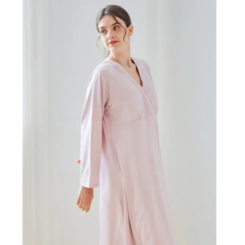 Cotton Snap-Up Maternity & Nursing Nightgown - Pink - Organic Cotton Clubs