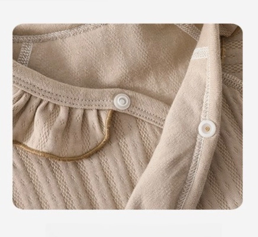 100% Cotton Long Sleeve Pullover Bodysuit - Beige