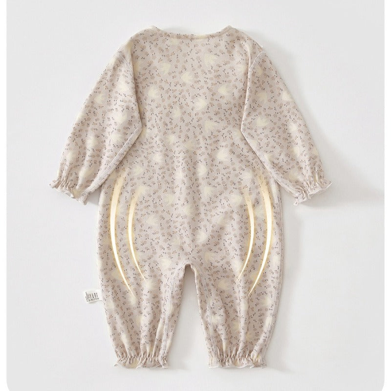 100% Cotton Snap-up Long-Sleeve Romper - Brown Bowknot